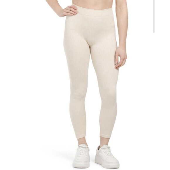 Zara Women's Ribbed Leggings Ankle Length Pull On Stretch Ivory Size XS / S NWT - Picture 1 of 13